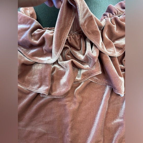 Misa LA Alecia Velvet Bodysuit Pink Sz S Off Shoulder Ruffle - Picture 6 of 9